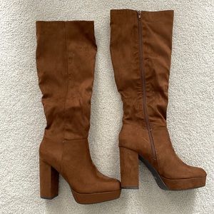 Chocolate brown suede high heel fall boots
